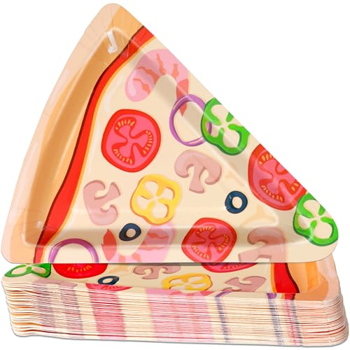 Naozinebi 50Pcs Pizza Party Paper Plates Pizza Birthday Party Decorations Pizzas Tableware Dinnerware Set Italian Pizzas Dessert Plate for Birthday Baby Shower Parties Favor Supplies