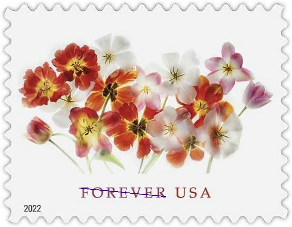 UNM ART US Postal Tulips Forever First Class Postage Stamps for Invitation, Wedding, Celebration, Graduation, Announcement, Engagement (1 Sheet, 20 Stamps)