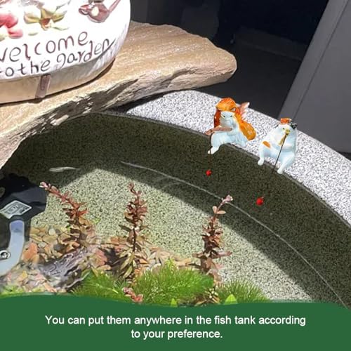Image of Qpets Fish Tank Accessories, Cartoon Cat Figurines Fishing Kitty PVC Mini Sculptures Desk Decor & Aquarium Ornaments (5-Pack)