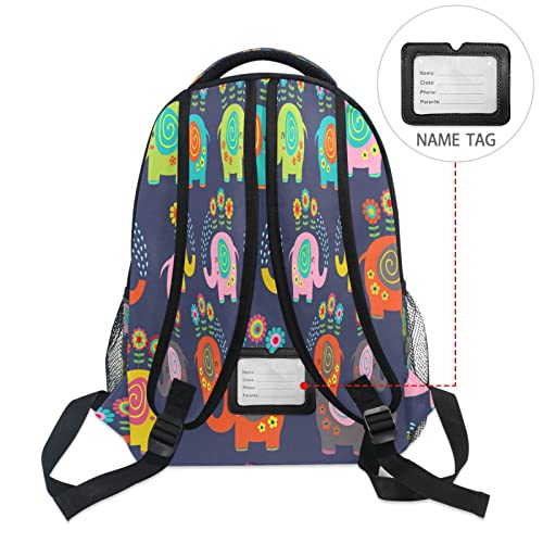 Mochila de elefantes florales juvenil e impermeable para ordenador y viaje escolar informal 4