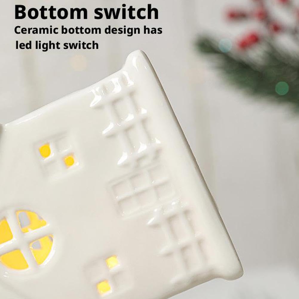 Juego de pueblo de Navidad, casas de pueblo de Navidad blancas con iluminación LED, figuras de Navidad en miniatura, adorno de escritorio, colección LED para decoración de estantes de mesa