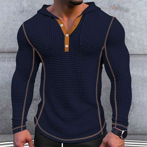 evzosrz Mens Waffle Knit Pullover Hoodies Long Sleeve Slim Fit Jacquard Polos Shirts Casual Muscle Henley Sweatshirts2