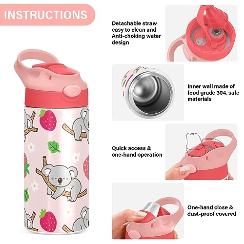 Botella de agua para niños de acero inoxidable aislada de 12oz con tapa de popote 5
