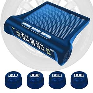 Tire Pressure Monitoring System, TPMS for RV and Trailer, Solar Powered TPMS with LCD Display, 4 Sensors, Real-Time Pressure and Temperature Monitoring, Easy to Use (0~87 PSI)