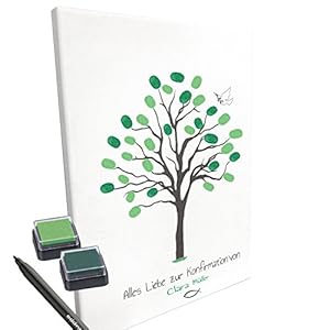 KATINGA Personalisierte Leinwand zur KONFIRMATION/Motiv Baum- als Gästebuch für Fingerabdrücke (mit Name)