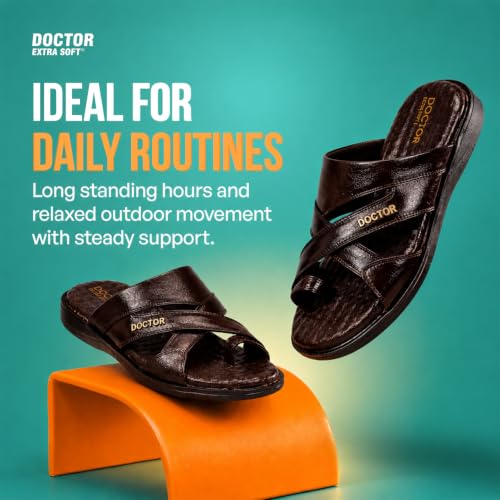 Image of DOCTOR EXTRA SOFT Care Orthopedic Diabetic Comfortable Dr Sole Footwear Daily Use Casual Wear Stylish Black Cushioned Adjustable Strap Chappal for Men's-Gents & Boy's L-11