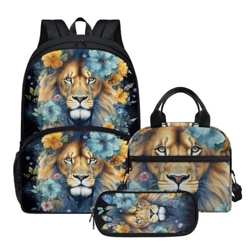 AmzPrint Lion Backpack And Lunch Box Rolling Backpack 18 Inch With Lunch Bag And Pencil Case Wheeled School Backpack For Boys And Girls2
