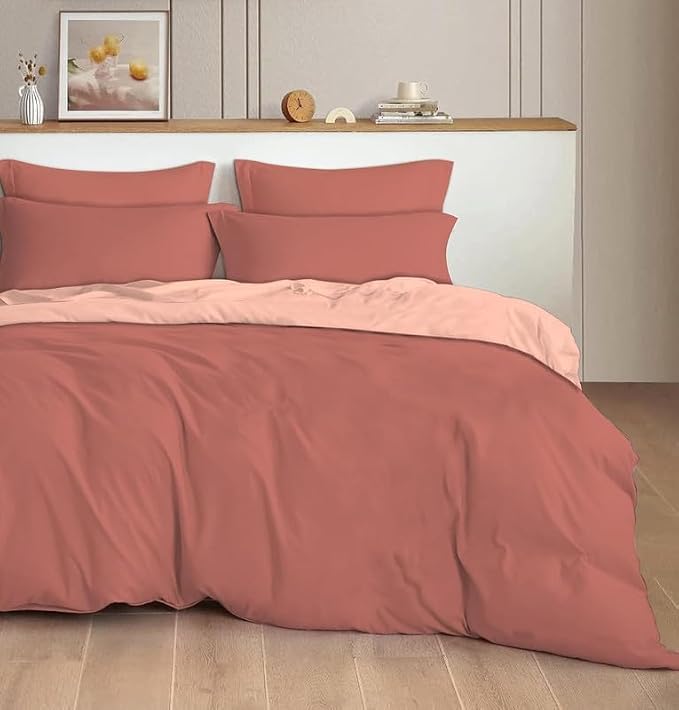 Image of Reversible Plain Glace Cotton Single Bed Quilt Cover /Duvet Cover /Rajai Cover /Blanket Cover with Zipper (60X90 Inches) (Terracotta Blush, Double Duvet Cover)