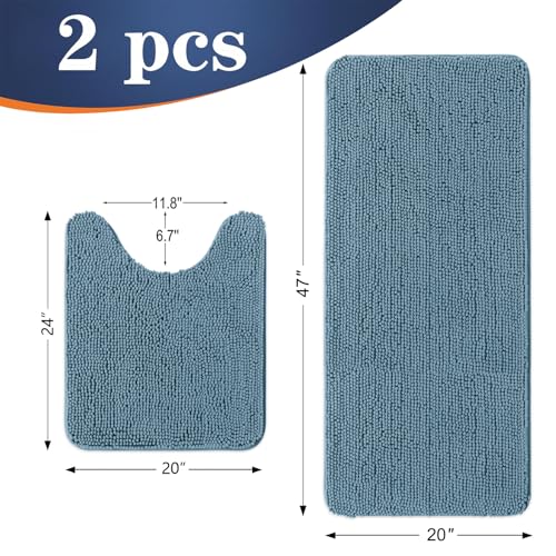 Image of OLANLY Bathroom Rugs Sets 2 Piece, Soft Absorbent Chenille Bath Mats and U-Shaped Contour Toilet Mat Area Rug Set, Machine Washable Bath Carpet, Home Decor Accessories(47 inchx20 inch+24 inchx20 inch, Airy Blue)
