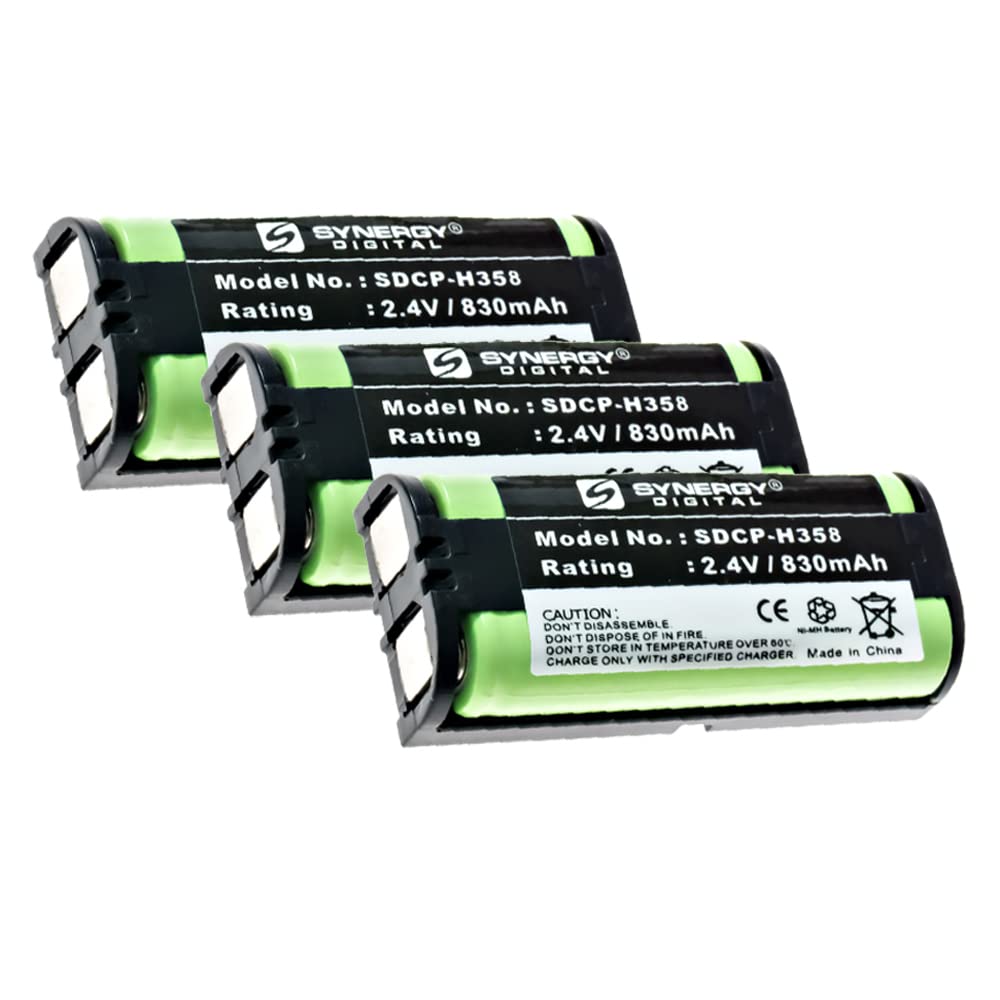 Panasonic Cordless Phone Battery Replacement Synergy Digital Cordless Phone Batteries, Compatible With Panasonic KX-TG2631 Cordless Phone, (Ni-MH, 2.4V, 830 MAh), Combo-Pack Includes: 3 X SDCP-H358 Batteries Ha103 Battery