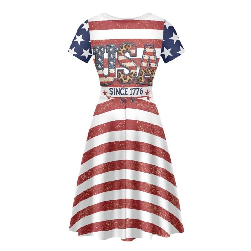 Image of Irisjudy T Shirt Dress for Women Short Sleeve Girls Short Sleeve Dress Plus Size, O Neck Knee Length Midi Dress for Ladies