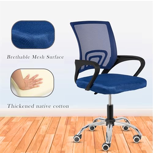 Image of Casa Copenhagen Mesh Mid Back Office /Study /Computer /Revolving /Desk Chair for Work from Home -Metal Base, Height Adjustable Seat - Ebony Blue & Black Handle
