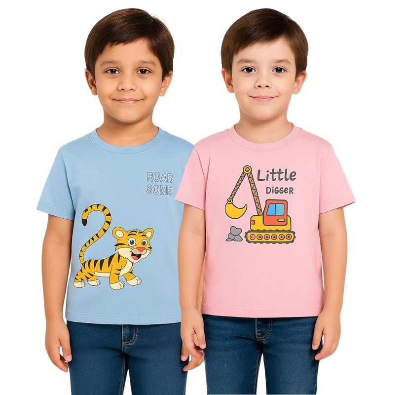 Image of Trendy Printed Cotton Blend Half Sleeve T-Shirt for Boys - Pack of 2