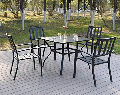 EMERIT Outdoor Patio Bistro Metal Dining Table with Umbrella Hole 37"x37",Black (Dining Table)
