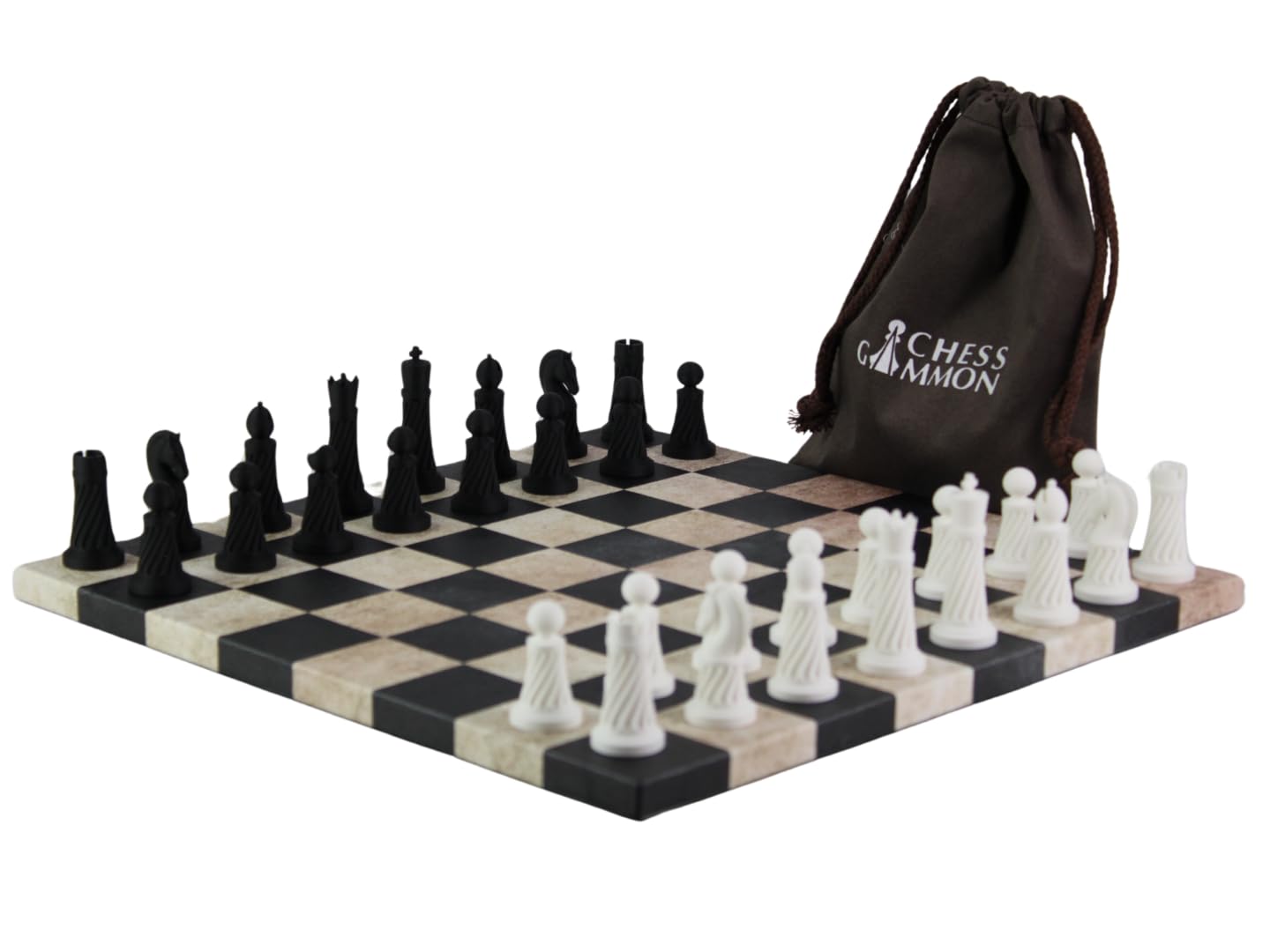 Staunton - Set di scacchi in similpelle nera 3D personalizzabili in acrilico con borsa con coulisse, 35,6 cm
