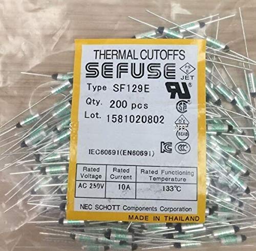 Huyhuyhuy Tool Part for 200pcs SF129E SEFUSE Cutoffs Thermal Fuse 133 C Celsius Degree 10A 250V