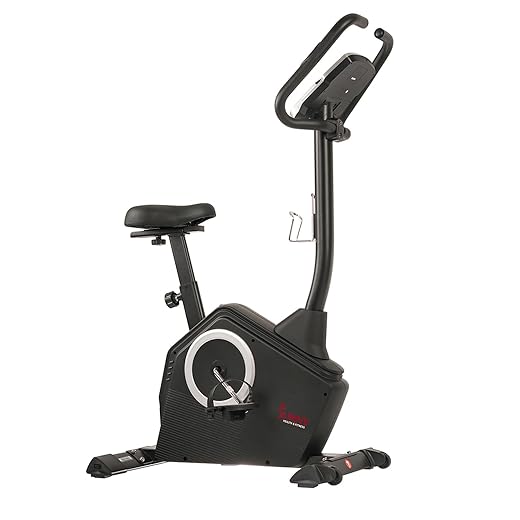Sunny Health & Fitness Upright Exercise Bike with Electromagnetic Resistance, Device Holder, Programmable Monitor and Pulse Rate Monitoring - SF-B2883