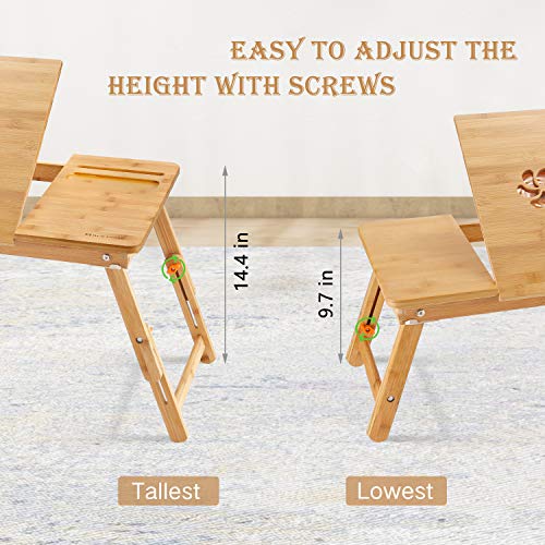 Laptop Desk, NNEWVANTE Bamboo Laptop Table Adjustable Lap Tray Large Size Bed Serving Tray Breakfast Table Foldable Notebook Computer Desk Great Heat Dissipation [2 USB Fans] Right-Left Hand Design - Thumbnail 5