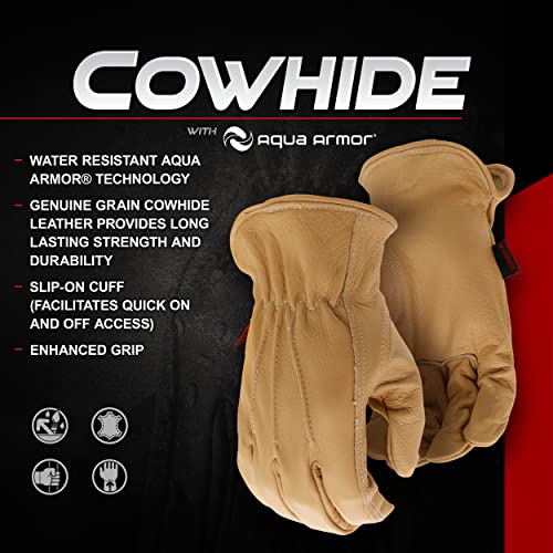 Boss Men's Aquaarmor Durable Cowhide Leather Work Gloves, Water Resistant, Keystone Thumb, Abrasion Resistant, X-Large, Tan, (B81041-Xl) #TOP4
