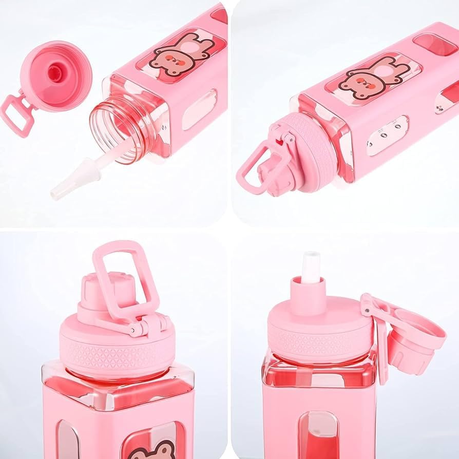 Image of Atarangi Kawaii Water Bottle for Girls with Straw & Movable Handle | Leak-Proof BPA-Free Cute Plastic Bottle with 2D & 3D Stickers | Stylish School & Travel Bottle for Kids
