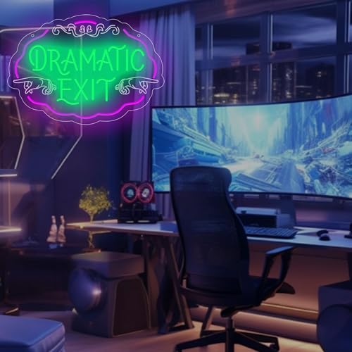 Image of Dramatic Exit Neon Sign,Funny Quote Neon Lights for Home Bar Decor,USB Powered LED Light Up Signs for Bedroom,Man Cave,Pub, Lounge,Gift for Birthday,Christmas
