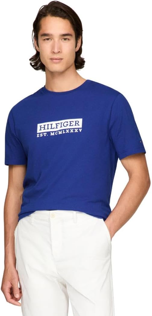 Tommy Hilfiger Mens Short Sleeve Cotton Graphic T-Shirts with Printed Logo, Also Available in Big & Tall