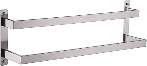 Miniatura 11 de KOKOSIRI Barras para toallas de baño de 2 niveles tipo escalera oro cepillado Rieles para toallas de 32 pulgadas Soportes para toallas montados