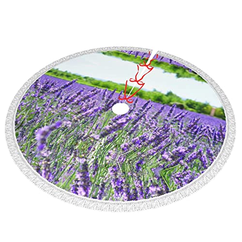 Purple Floral Fringe Edge Christmas Tree Thickened Apron, Holiday Decorative Tree Skirt #TOP1