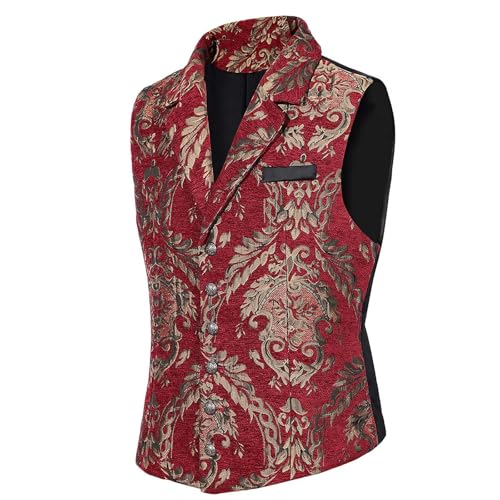 Mens Vintage Jacquard Suit Vest Sleeveless Slim Jacquard Paisley Retro Gothic Steampunk Vest Medieval Waistcoat