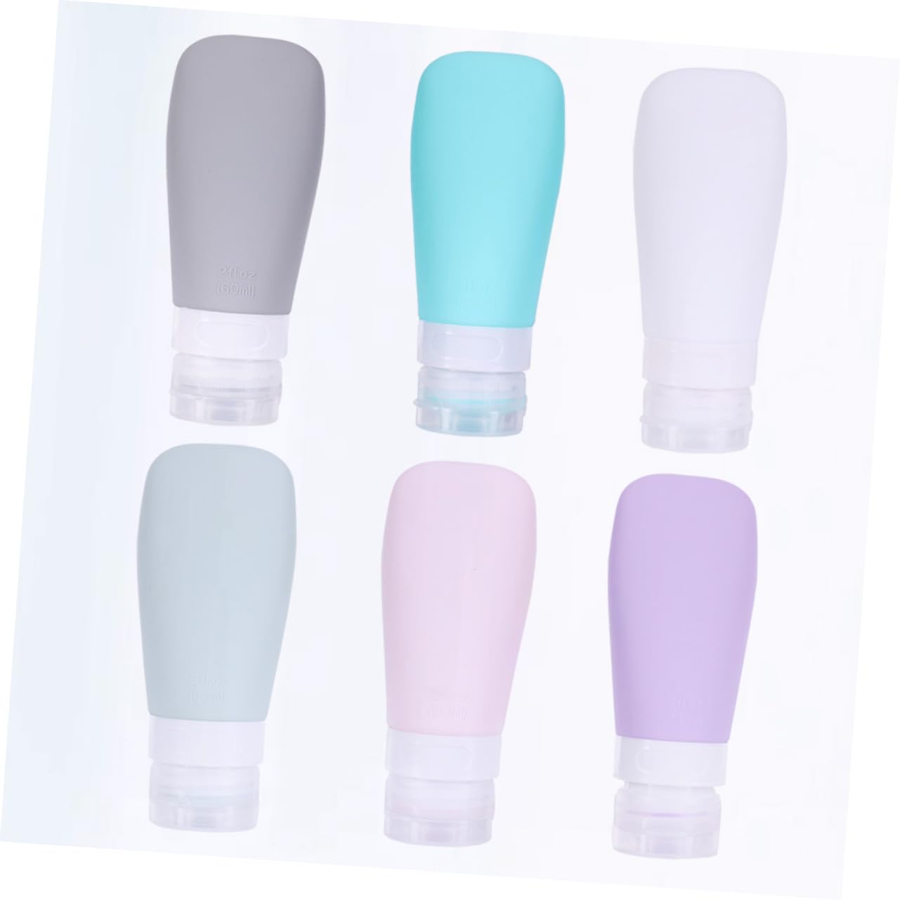 6 u Botellas de Viaje para Cosméticos Envases de Loción 60ml de Silicona Cierre Hermético para Viajar y Uso Diario