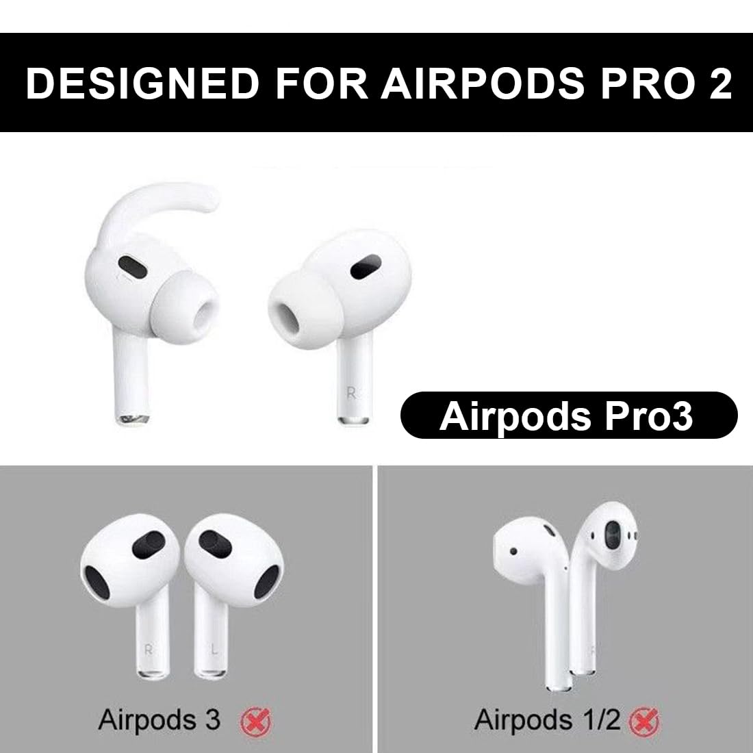 6 Paia Ganci per le orecchie compatibili con AirPods Pro 3 Auricolari Antiscivolo Gommini Auricolari Accessori [Aggiunta Custodia Porta]