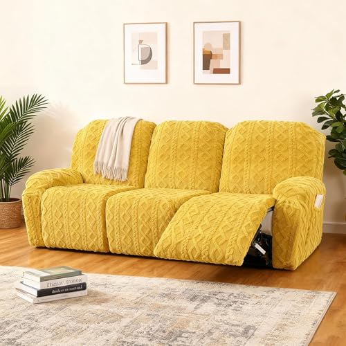 Image of JOKIVTOU Recliner Sofa Covers 8-Pieces Reclining Couch Slipcovers 3 Seater Stretch Recliner Furniture Protector with Elastic Bottom& Pocket, Soft Fitted Washable Stay in Place
