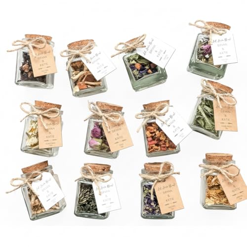 Personalized Wedding Party Tea Favors for Guests - Custom Mini Glass Jars with Cork Lids - Bridal Shower Favors, Baby Shower Favors for Guests, Party Favors, Tea Party Favors, Wedding Gifts Bulk (20)
