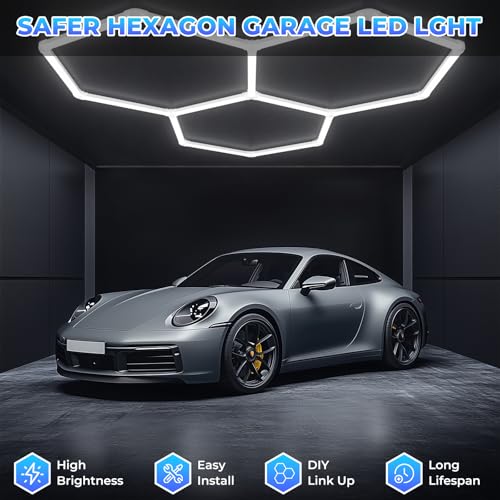 Hexagon Garage Lights-128W LED,5000K 14080LM Updated Bigger Size 16 Pack Lights for Car Detailing,Workshop,Basement,Gym,Bar - image 7