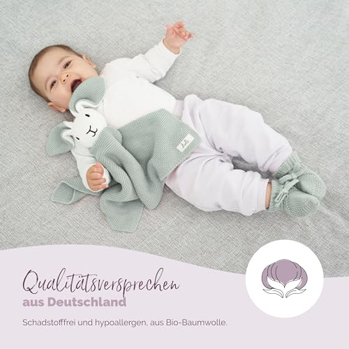 Livella Kuscheltuch „Hase“ mit Söckchen - Reine Bio-Baumwolle – Premium Schmusetuch, Kuscheldecke, Schmusedecke, Strickdecke - Samtweich & atmungsaktiv - Oeko-TEX® Standard 100 und GOTS Zertifiziert