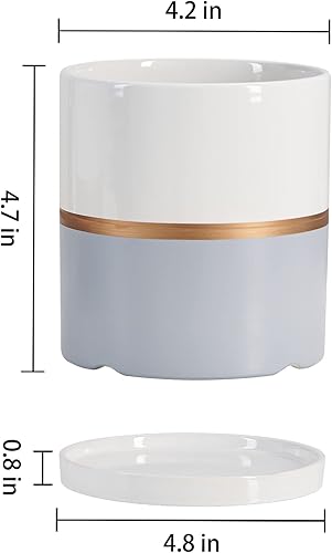 Miniatura 3 de Ekirlin Maceta de cerámica de 4 pulgadas para interiores, recipientes modernos para suculentas con platillo de orificio de drenaje, decorar el
