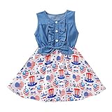 Kids Baby Girl 4th of July Dress Sleeveless Denim Tops American Striped Stars Skirt Independent Day...