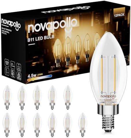 E12 LED Light Bulbs,40 Watt Equivalent Vintage Candle Light Bulbs,B11 Dimmable Soft White 2700K Edison Bulbs for Bedroom,350LM 4.5W Efficient,12-Pack