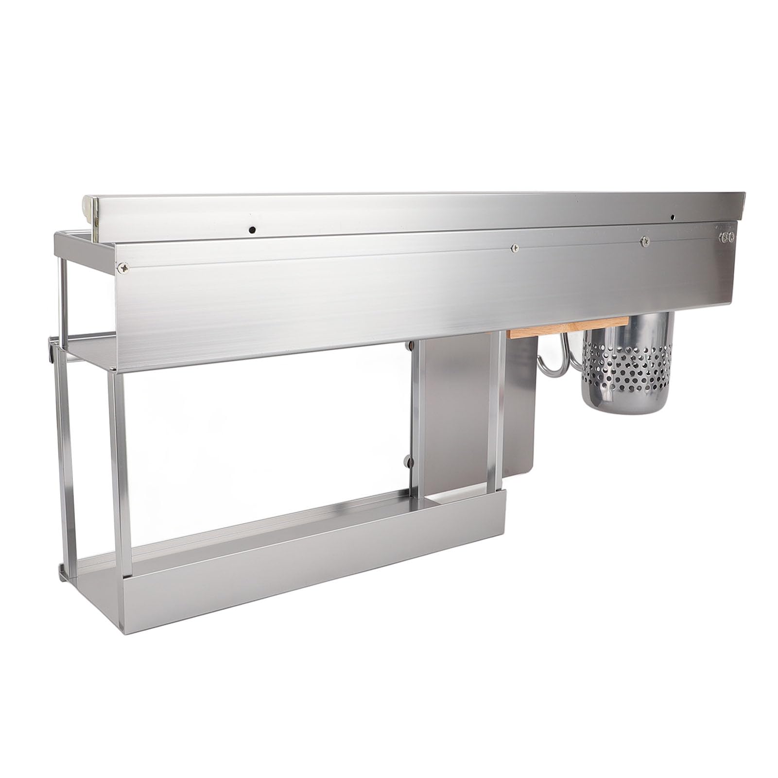 Estante organizador de cocina de 2 niveles de aleación de aluminio montado en la pared para espátula, cuchara, frasco de condimentos