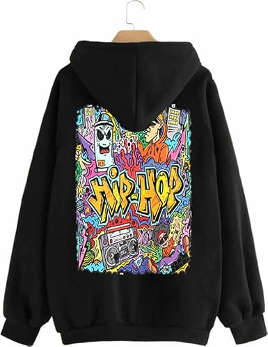 Hip-Hop Back Printed Winter Hoodies for Men with Cap-Back Printed Hoodies for Men Anime & Stylish | Black Hoodies for Men | Jumper Sweatshirt for Men, Pullovers for Men Winter & Stylish