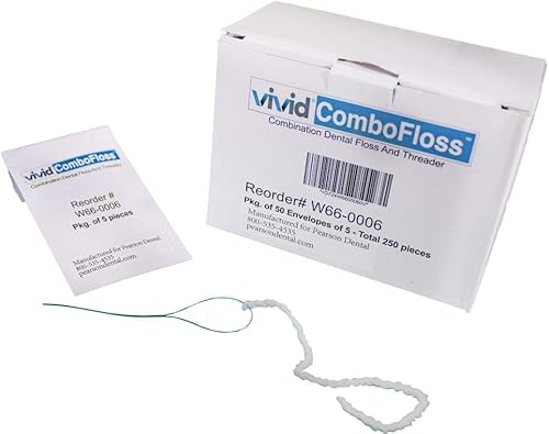 Hilo dental con enhebrador precortado y regular, ideal para frenos, Vivid ComboFloss (paquete de 250 piezas)