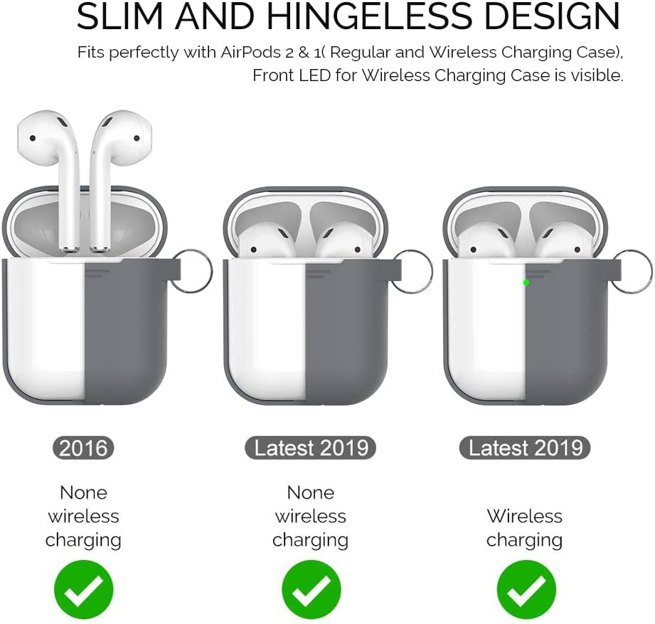  AirPods Case Cover (2019) Soft Silicone AirPods Protective Skin | Front LED Visible, Carabiner Included, Supports Wireless Charging, Shock Resistant, Full Protection thumbnail
