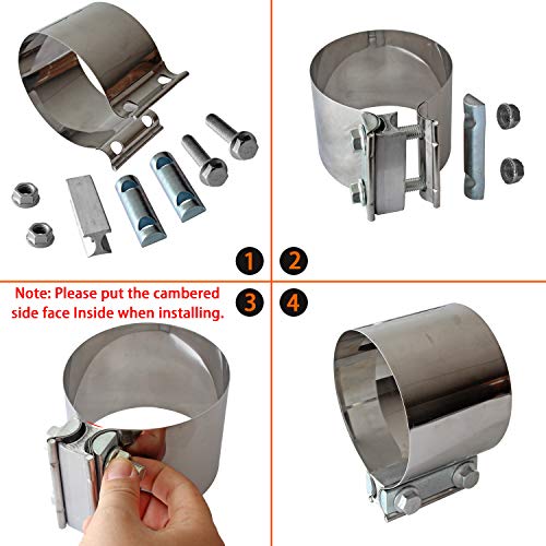 Image of 2PCS Exhaust Clamps 4 Inch Butt Joint Exhaust Pipe Muffler Clamp Band Stainless Steel Exhaust Pipes Connection for Cars