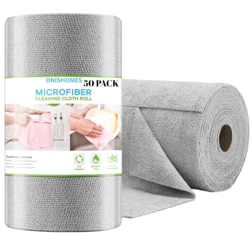 Image of 50 pack Cleaning Cloth Roll, Washable Absorbent Towel For Kitchen, Dust, Stains Wet and Dry Microfiber Cleaning Cloth, Reusable Paper Towels Washable Roll Tear Away for Kitchen, Car (Pack Of 50)