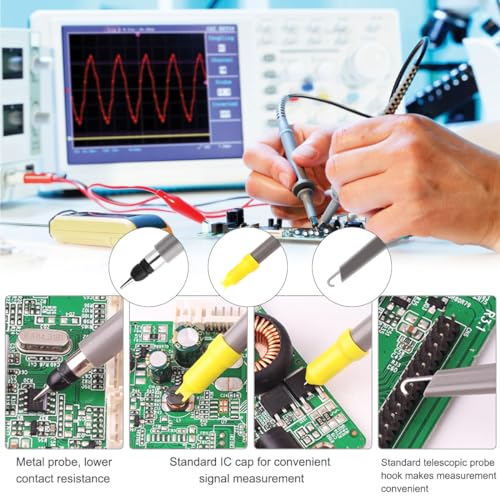 Image of P6100 Universal Oscilloscope Probe Kit(Set of 2) with 100MHz Oscilloscope Clip Probes + BNC to Mini graber Test Lead Kit(BNC Male to BNC Male Cable)