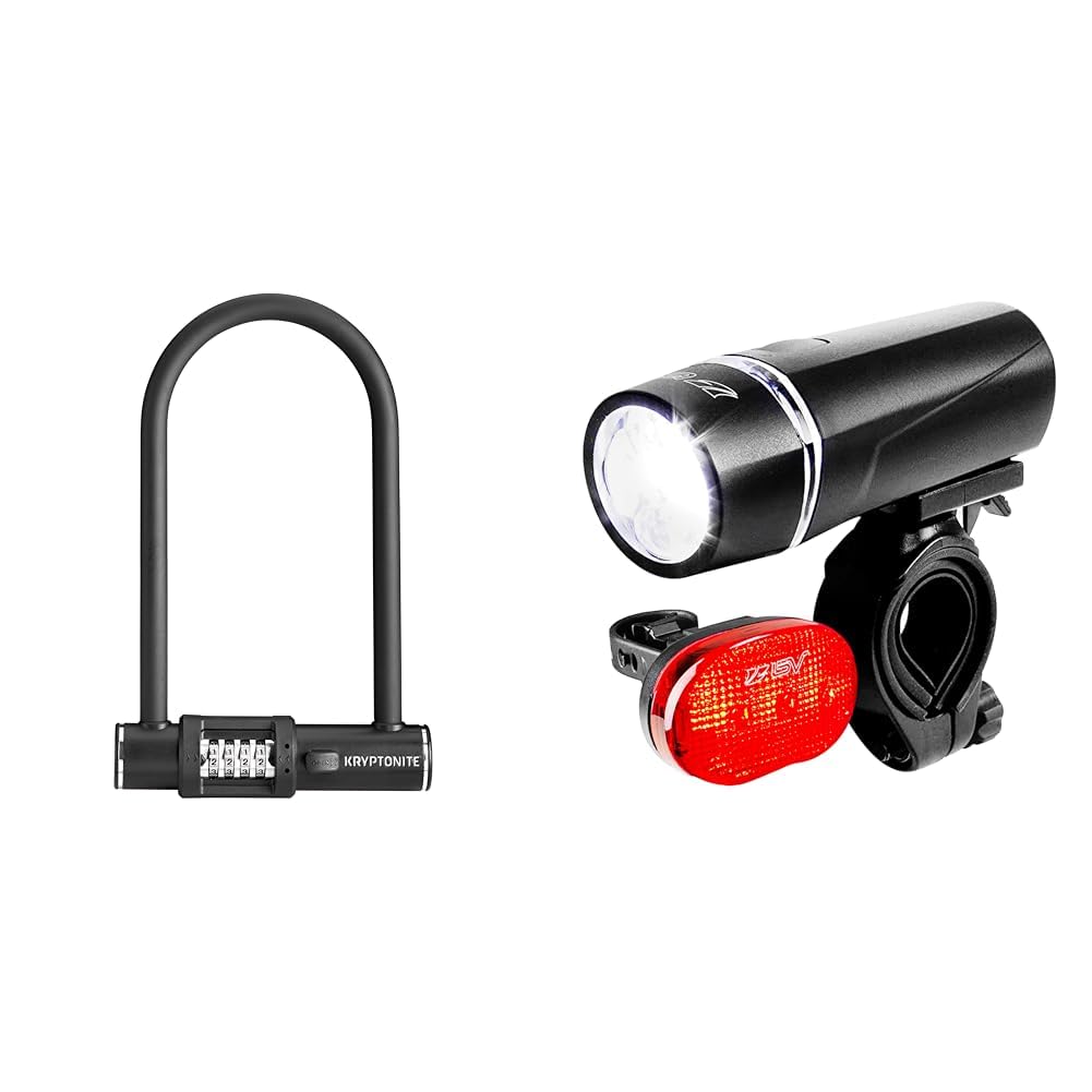 Kryptonite Combo Bike U-Lock Standard, Anti-Theft Security Bicycle Lock, 12mm Steel Shackle & BV Bicycle Light Set Super Bright 5 LED Headlight, 3 LED Taillight, Quick-Release
