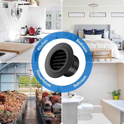 Image of Hon&Guan Soffit Vent 4 Inch with Built-in Fly Screen for Home, Black 1 Pack