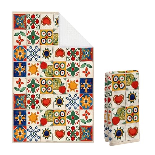 Nihilform Spanish Kitchen Towels, Mediterranean Colorful Tile -...