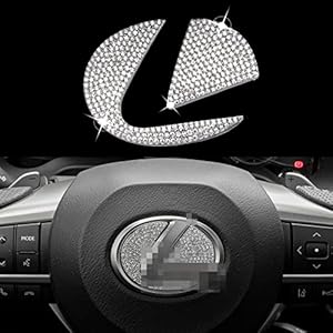 UREHEPO Bling Car Steering Wheel Logo Caps Diamond Decoration Compatible with Lexus ES NX RX IS CT LX GS RC GS-F RC-F(Large), DIY Steering Wheel Emblem Crystal Decal Decoration Cover Sticker