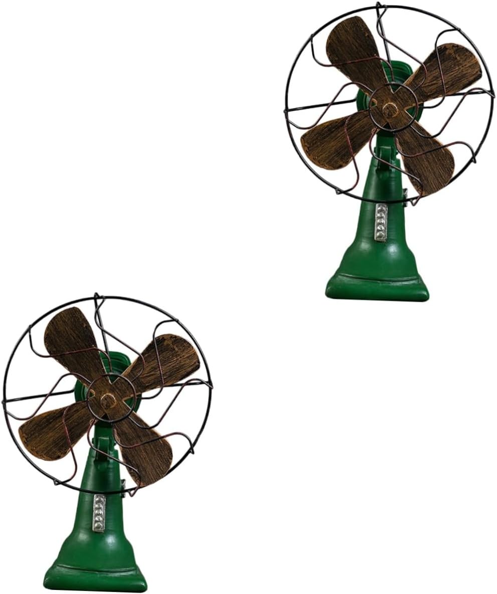 2pcs Vintage Home Decor Table Desk Fan Hand Held Fans Rechargeable Desktop USB Desk Fan Mini Fan Retro Decor Portable Room Office Decorations Old Style Fan-shaped Decor Resin Green